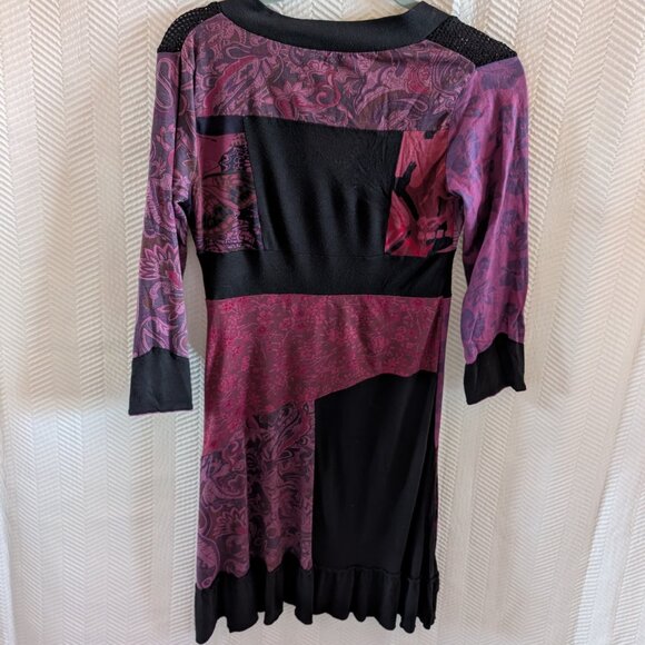 Tricotto Patchwork Paisley Dress Black Purple Mesh Detail Small Art to wear Y2K - Picture 10 of 13
